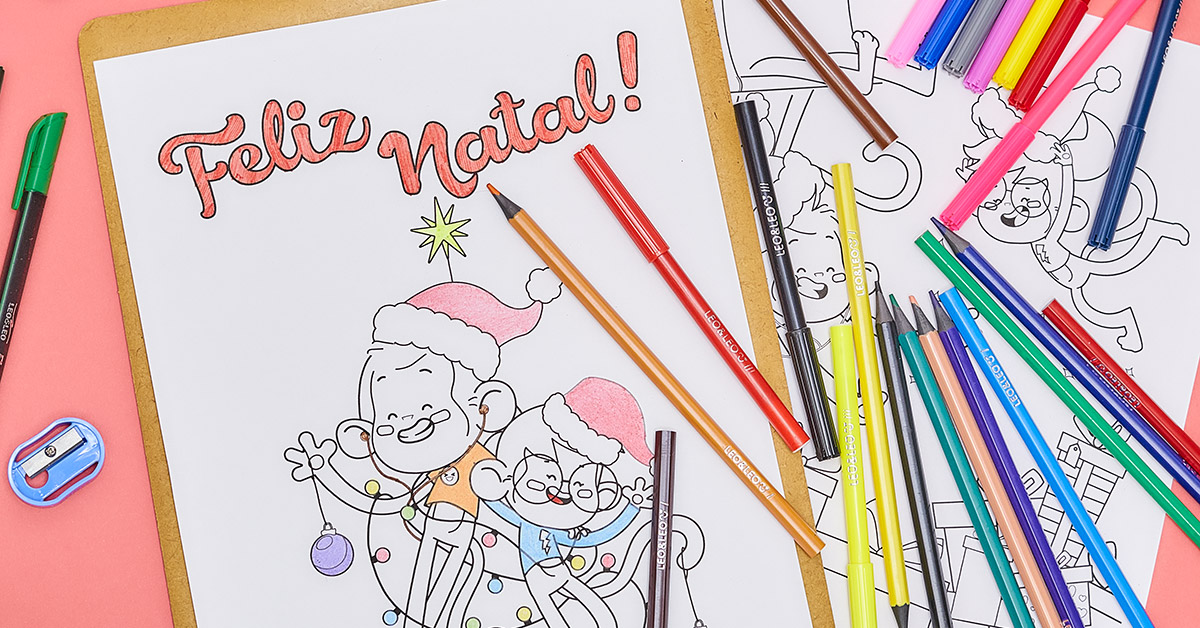 Desenho Montando Árvore de Natal para Colorir - Desenho para Colorir